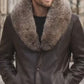 MFCO8 Men New Aviator Real Leather Removable Fox Fur Collar Coat Black Jacket