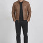 M078 New Men Army Style Classic Motorcycle Biker Real Leather Genuine Jacket Brown