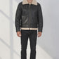 B020 Men's RAF Flying Aviator Real Shearling Fur Bomber Black Winter Leather Jacket