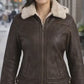 F010 Women's Hooded Bomber B3 Aviator RAF Genuine Fur Sheepskin Leather Jacket