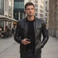 M046 Cafe Racer Genuine Leather Men's Biker Jacket Black Motorcycle Coat