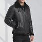 B004 B3 RAF Flying Aviator Real Fur Bomber Black Winter Genuine Leather Men's Jacket