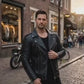 M080 Slim fit Men's Motorcycle Bomber Biker Quilted Black Real Leather Jacket
