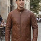 M043 Wax Men's Vintage Style Retro Brown Distressed CowHide Leather Jacket