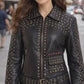 WLJ02 Women Black Silver and Golden Studs Sheepskin Leather Jacket