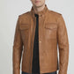 M025 Men's Motorcycle Real Leather Tan Brown Distressed Moto Biker Jacket