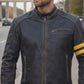 M027 Biker Support Distressed Café Racer Men Black Retro Leather Jacket with protectors