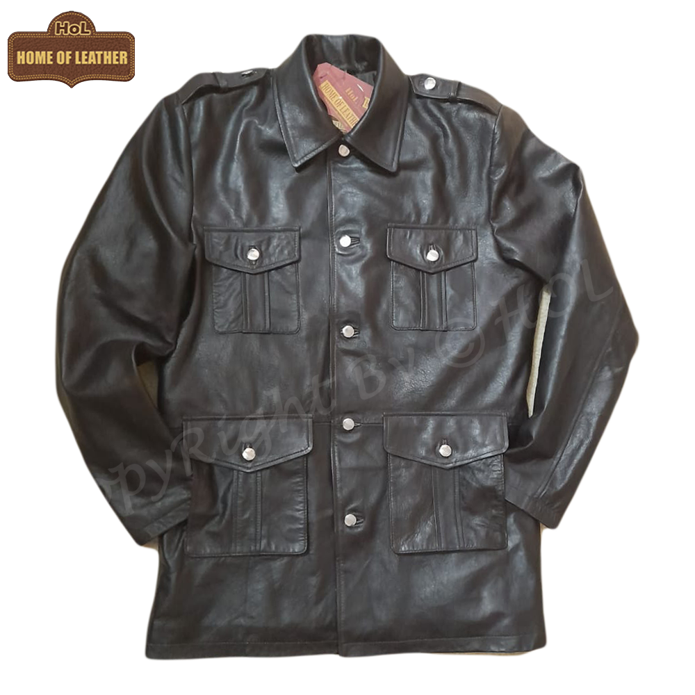 Cafe Racer German Panzer Brown Coat for Men's | Near 3XL