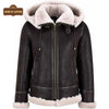 B005 Men's Bomber Real Shearling fur Sheep Skin Leather RAF B3 Biker Hooded Classic Jacket