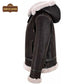 B005 Men's Bomber Real Shearling fur Sheep Skin Leather RAF B3 Biker Hooded Classic Jacket