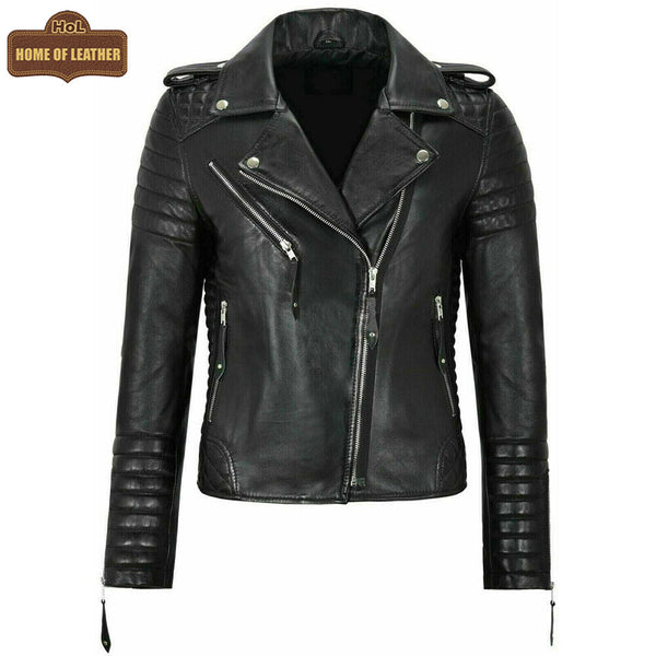 Classic Biker Fashion Women's Black Jacket Real Leather Biker Ladies Jacket 2260