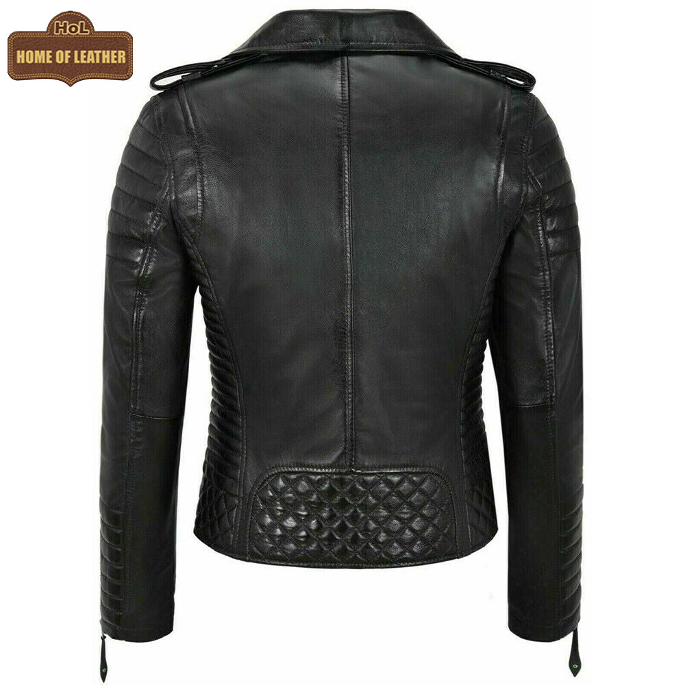 Classic Biker Fashion Women's Black Jacket Real Leather Biker Ladies Jacket 2260