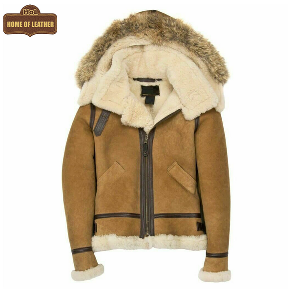 F007 Women's Suede Genuine Leather Stylish Detachable Hood Jacket