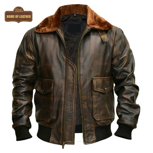 G-1 M037 Aviator A-2 Real Bomber Flight Jacket Distressed Brown Men's Leather Jacket