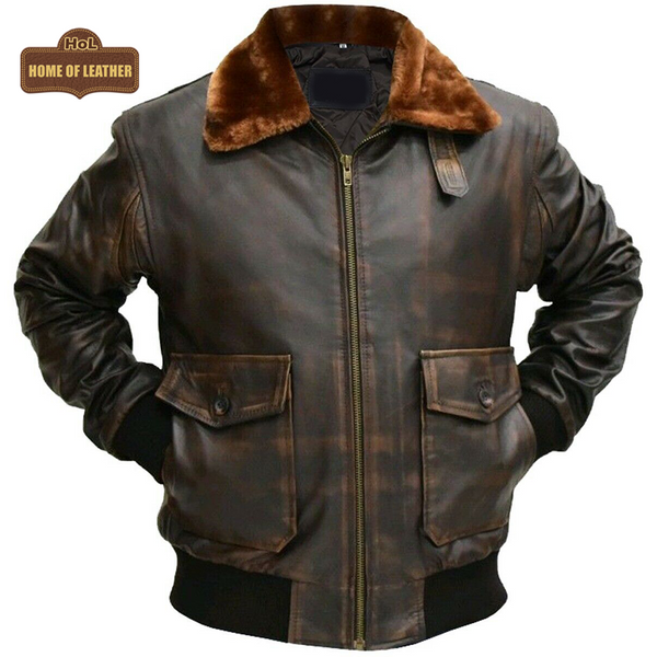 G-1 M037 Aviator A-2 Real Bomber Flight Jacket Distressed Brown Men's Leather Jacket