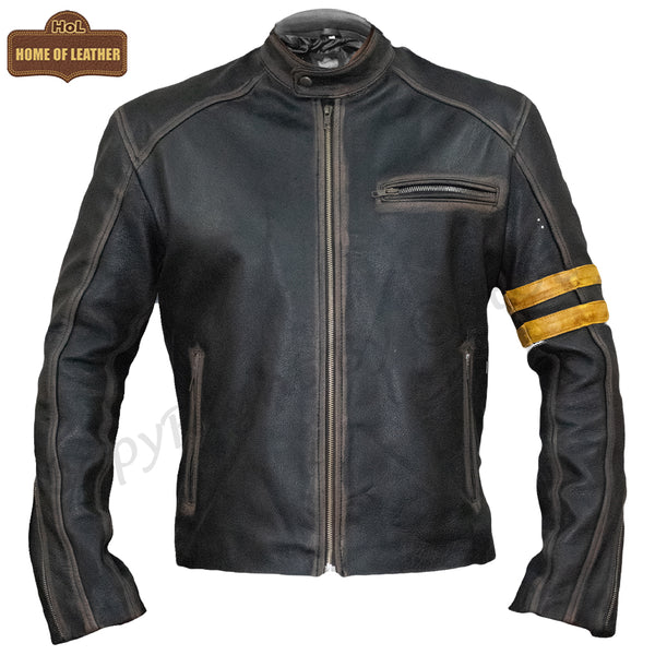 M027 Biker Support Distressed Café Racer Men Black Retro Leather Jacket with protectors