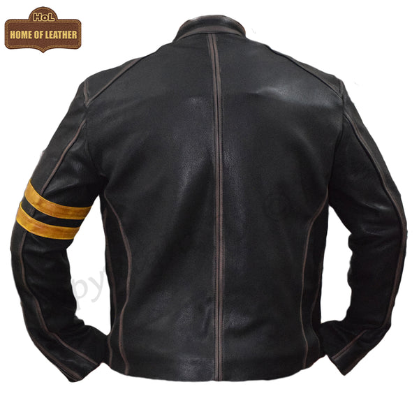 M027 Biker Support Distressed Café Racer Men Black Retro Leather Jacket with protectors
