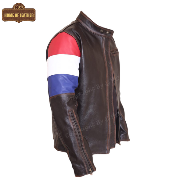 M033 HoL Brand Dutch Netherlands Flag Brown Genuine Leather Jacket For Men's