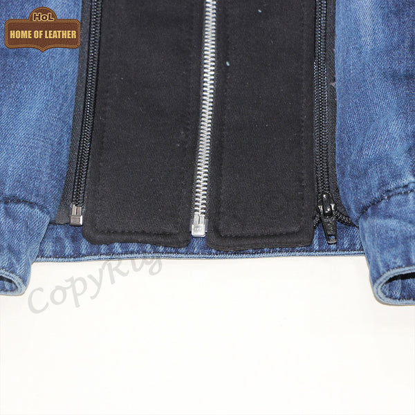 MDJ05 Men's Denim Sleeves Less Detachable Hooded Vest Blue Color Vest