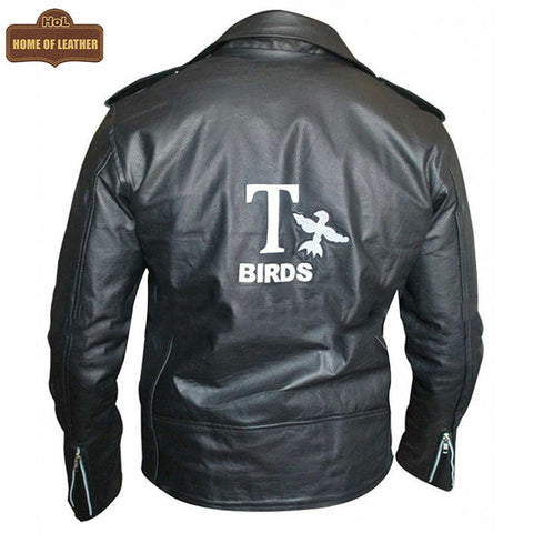 MMJ19 Men's Grease 2 John Travolta T Birds Black Real Leather Biker Jacket - Home of Leather