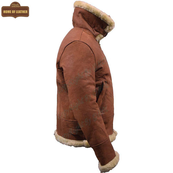 B002 B3 Brown Shearling Coat WWII Bomber Genuine Leather Aviator Style Jacket For Men - Home of Leather