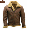 B002 B3 Brown Shearling Coat WWII Bomber Winter Warm Genuine Leather Jacket For Men - Home of Leather