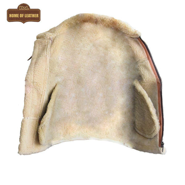 B003 B3 Brown Shearling Coat WWII Bomber Sheep Leather Aviator Jacket For Men's - Home of Leather