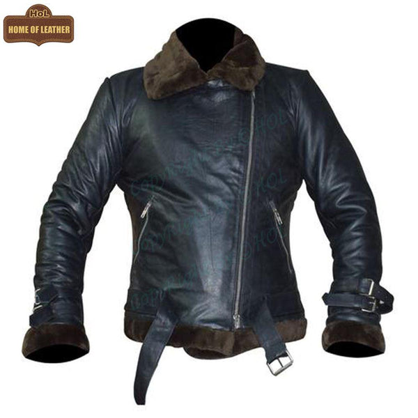 B012 RAF B3 Fashion Black Bomber Faux Fur Shearling Style Men's Jacket - Home of Leather