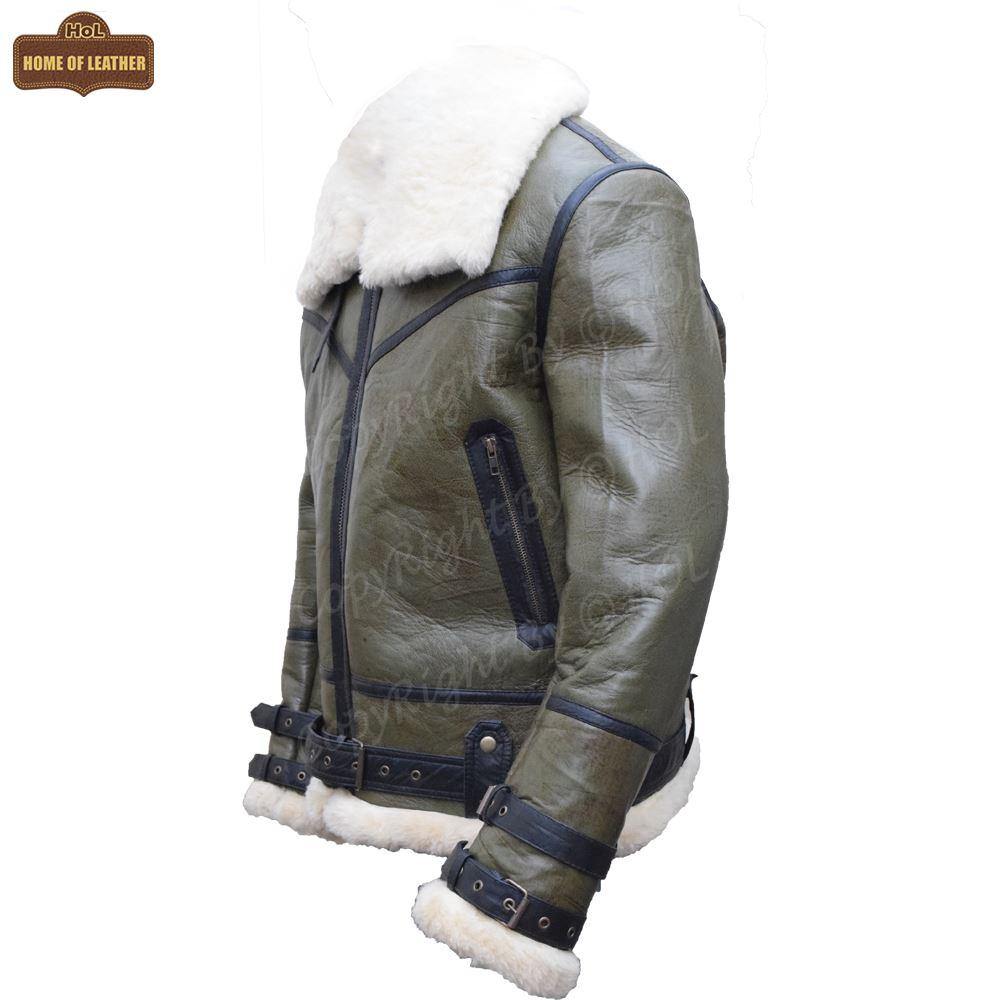 B013 HoL RAF B3 Men's Aviator WWII Genuine Green Winter Jacket - Home of Leather