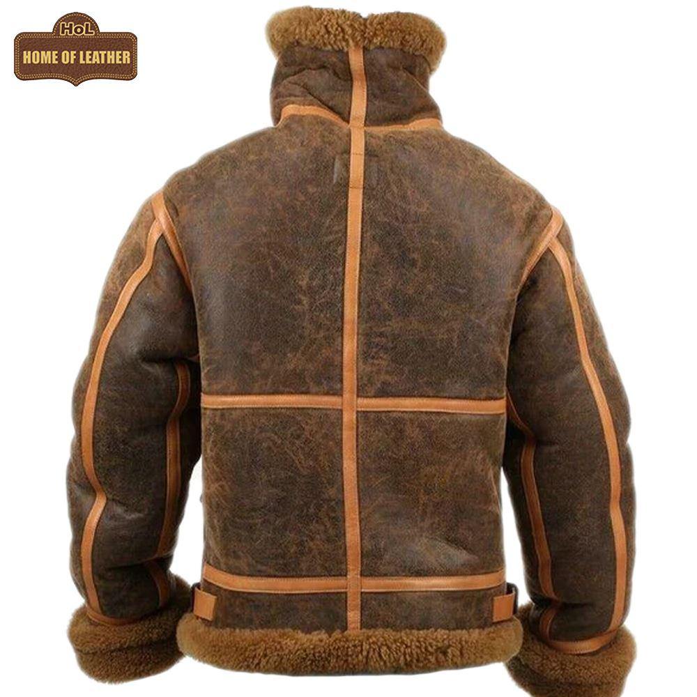 B015 RAF Brown Shearling Winter Fashion Bomber Aviator Jacket - Home of Leather