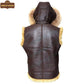 B017 RAF Fur Shearling Brown Hood Genuine Leather Jacket Men's Winter Fashion Vest - Home of Leather