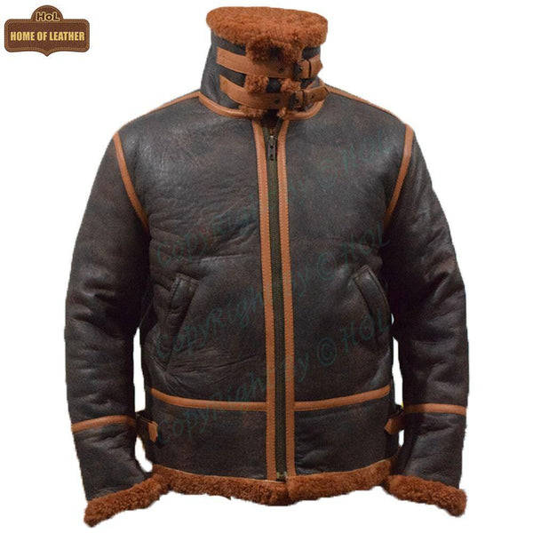 B022 RAF Brown Shearling Winter Fashion Bomber Aviator Jacket - Home of Leather