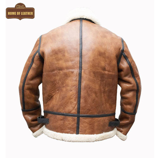 B023 Men's Fashion Fur Shearling Brown Bomber Winter Warm Real Leather Jacket - Home of Leather