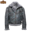 B027 Men's Vintage Distressed Winter Real Leather Fur Jacket Removable Hood - Home of Leather