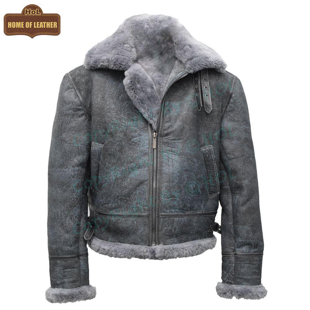 B027 Men's Vintage Distressed Winter Real Leather Fur Jacket Removable Hood - Home of Leather