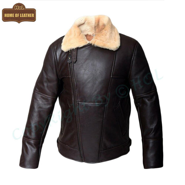 B032 New Men's Real Leather & Fur Bomber Brown Cross Style Wear Jacket Men's Winter Jacket - Home of Leather 
