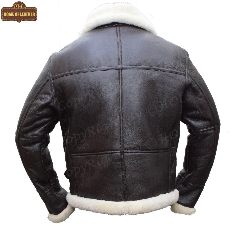 B033 Men's RAF Flying Aviator Real Shearling Fur Bomber Brown Winter Leather Jacket Men's Winter Fur Jacket - Home of Leather 