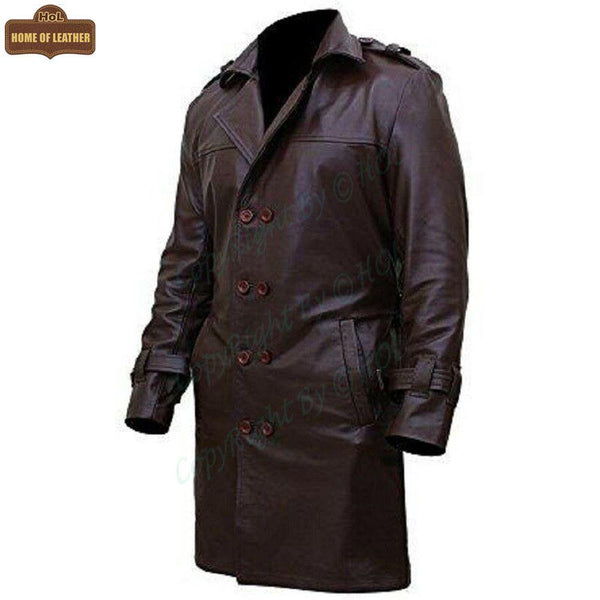 Bay Watchmen Rorschach Fashion Trench C002 Brown Jacket Genuine Leather Coat For Men - Home of Leather