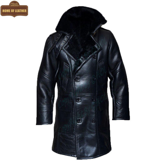 C003 Black Fur Shearling Winter Jacket Warm RAF B3 WWII Genuine Leather Coat For Men - Home of Leather