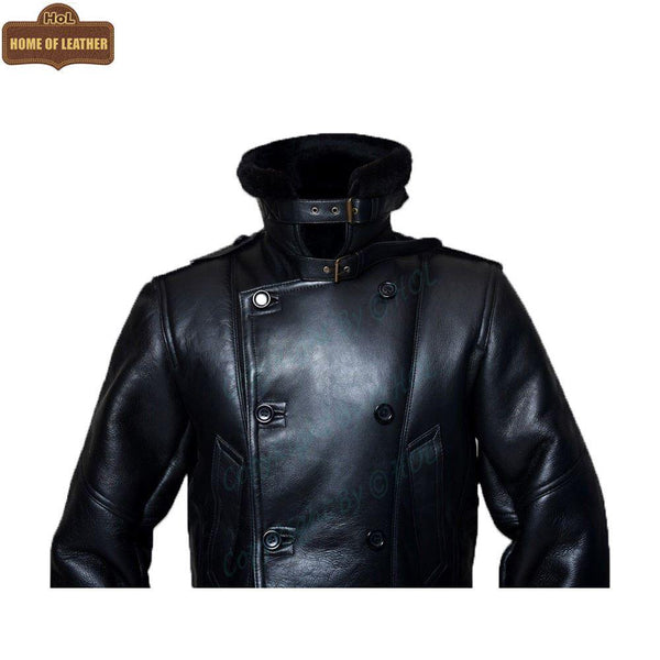 C003 Black Fur Shearling Winter Jacket Warm RAF B3 WWII Genuine Leather Coat For Men - Home of Leather