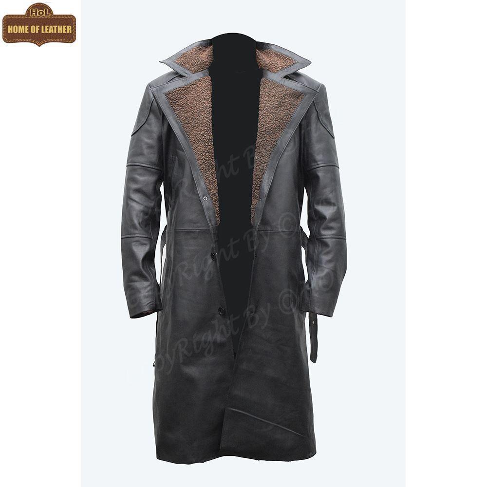 C006 German WW2 Brown Belted Fur Leather Trench Long Blade Runner Men's Coat - Home of Leather