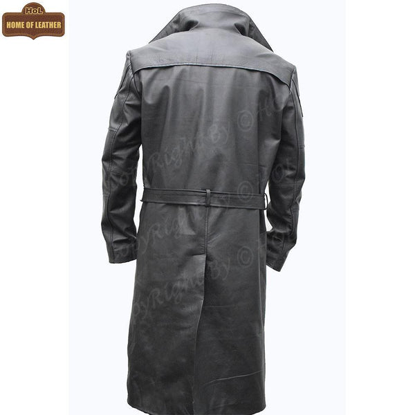 C006 German WW2 Brown Belted Fur Leather Trench Long Blade Runner Men's Coat - Home of Leather