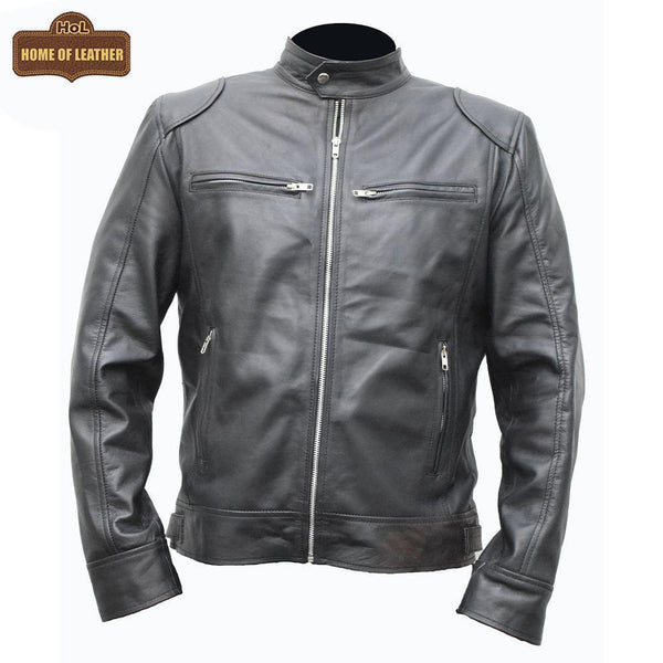 Cafe Racer Retro M042 Men's Black Real Leather Jacket 2020 - Home of Leather