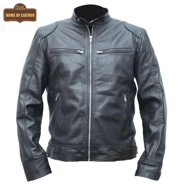 Cafe Racer Retro M042 Men's Black Real Leather Jacket 2020 - Home of Leather
