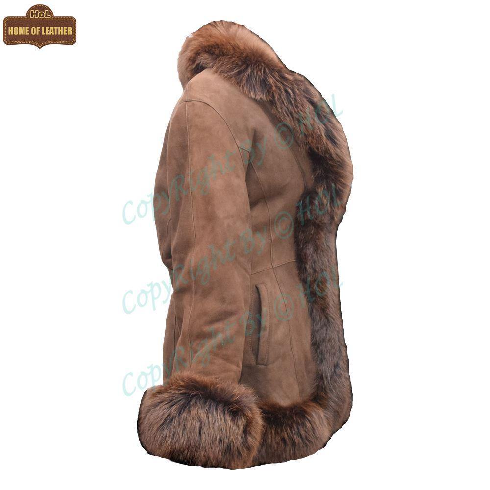 F002 HoL Women's Real Brown Real Sheep Shearling Fur Coat - Home of Leather