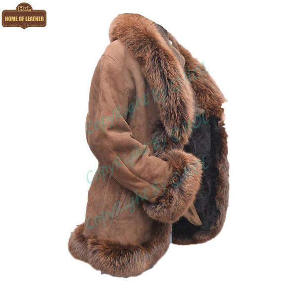 F002 HoL Women's Real Brown Real Sheep Shearling Fur Coat - Home of Leather