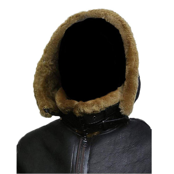 F011 Women Aviator Hooded B3 Bomber Fur Shearling Real Sheepskin Leather Jacket Women's Fur Jacket - - [HoL] [Home of Leather]
