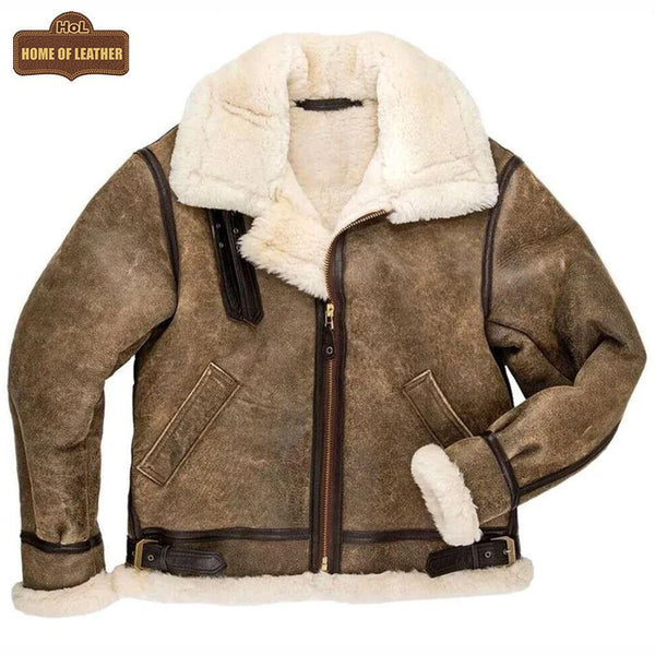 HoL B014 RAF B3 Detachable Hood Bomber Winter Khaki Men's Jacket - Home of Leather