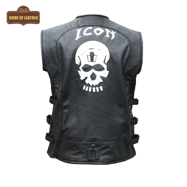 HoL Brand V001 Skull Icon Vest Real Leather Jacket - Home of Leather