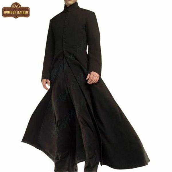 HoL C007 Matrix Neo Twill Coat Keanu Reeves Black Trench for Men's - Home of Leather